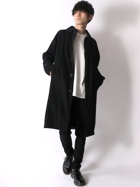 「SITRY（シトリー）のアイテム（ステンカラーコート）」を使った、Kanoさん（メンズ・178cm）の冬コーディネート
