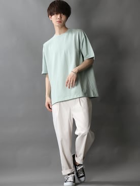 「SITRY（シトリー）のloose tapered tuck wide Pants/ルーズ テーパード タック ワイドパンツ（スラックス）」を使った、SITRYさん（メンズ・178cm）の夏コーディネート