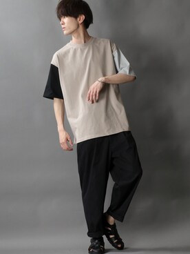 「SITRY（シトリー）のloose tapered tuck wide Pants/ルーズ テーパード タック ワイドパンツ（スラックス）」を使った、SITRYさん（メンズ・178cm）の夏コーディネート