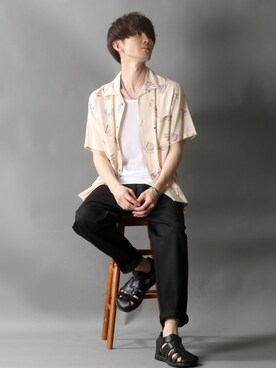 「SITRY（シトリー）のloose tapered tuck wide Pants/ルーズ テーパード タック ワイドパンツ（スラックス）」を使った、SITRYさん（メンズ・178cm）の夏コーディネート