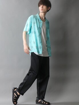 「SITRY（シトリー）のloose tapered tuck wide Pants/ルーズ テーパード タック ワイドパンツ（スラックス）」を使った、SITRYさん（メンズ・178cm）の夏コーディネート