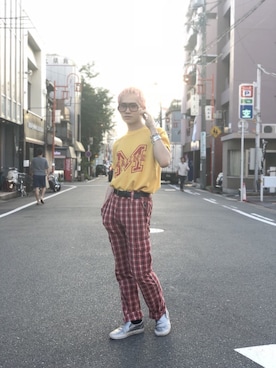 「アイテム（スリッポン、シルバー系）」を使った、サッシさん（メンズ・170cm）の秋コーディネート