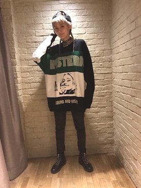 「HYSTERIC GLAMOUR（ヒステリックグラマー）のHYS WHISKY柄 刺繍キャップ（キャップ）」を使った、natalieさん（レディース・160cm）の夏コーディネート