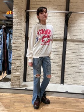 「ロックコーデ」｜「アイテム（スウェット）」を使った、natalieさん（レディース・160cm）の秋コーディネート