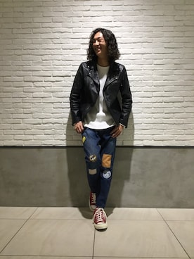 「JOURNAL STANDARD relume（ジャーナルスタンダード　レリューム）のアイテム（ライダースジャケット）」を使った、nakaさん（メンズ・180cm）の秋コーディネート