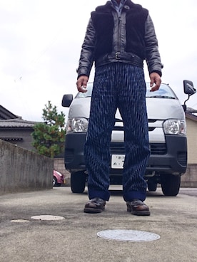 「HELLER'S CAFE（ヘラーズカフェ）のアイテム」を使った、バックチョウクさん（メンズ・164cm）の秋コーディネート