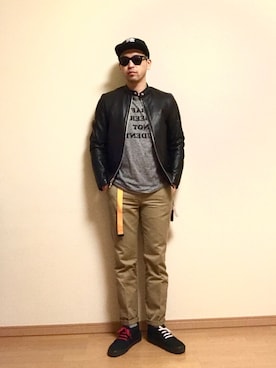 「メッシュキャップ」｜「アイテム（ライダースジャケット）」を使った、Ken❽raさん（メンズ・174cm）の春コーディネート