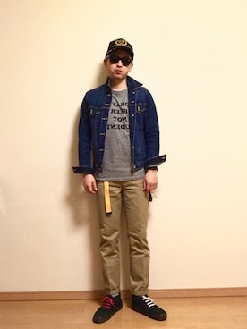 「メッシュキャップ」｜「アイテム（デニムジャケット）」を使った、Ken❽raさん（メンズ・174cm）の春コーディネート