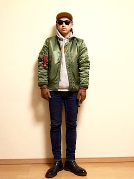 「Alpha Industries（アルファインダストリーズ）のアイテム（ブルゾン）」を使った、Ken❽raさん（メンズ・174cm）の冬コーディネート