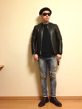 Ken❽raさんの「シープレザーNewLookHard シングルライダース#」を使ったコーディネート