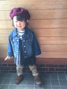 「present（プレゼント）のアイテム（帽子）」を使った、Sakuiiさん（キッズ・80cm）の夏コーディネート