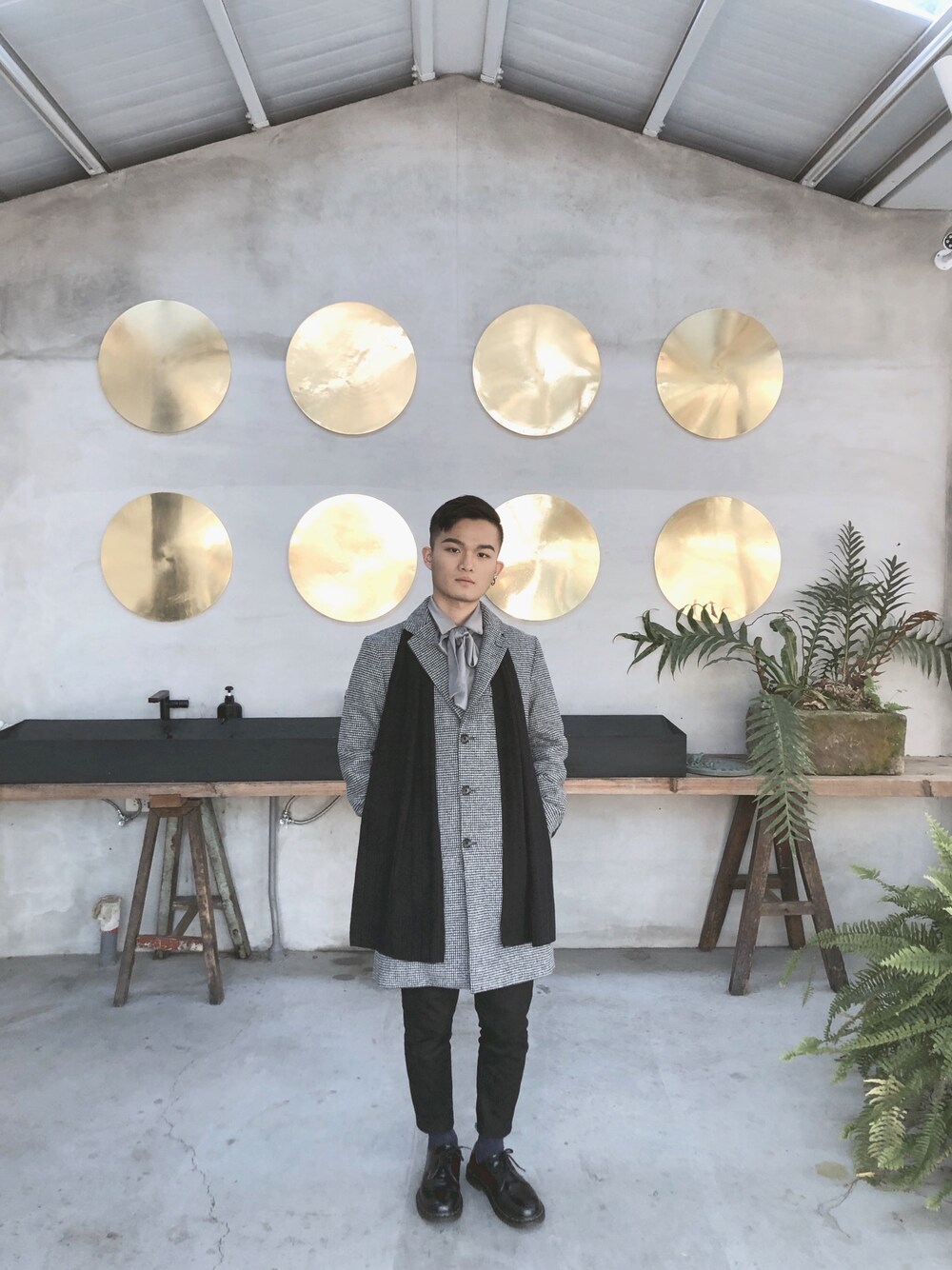 「ootd」｜「GUのアイテム（ダッフルコート、グレー系）」を使った、River Liu🎠さん（メンズ・165cm）の冬コーディネートの1枚目の写真