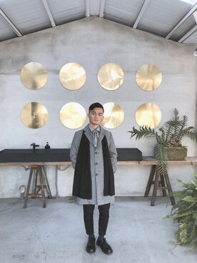 「GU（ジーユー）のアイテム（ダッフルコート）」を使った、River Liu🎠さん（メンズ・165cm）の冬コーディネート
