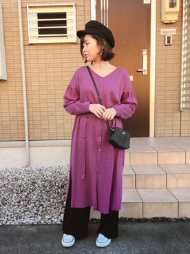 「パープル×黒」｜「アイテム（帽子）」を使った、リ・ポジェさん（レディース・148cm）の秋コーディネート