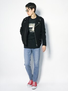 「united arrows」｜「アイテム（ライダースジャケット）」を使った、Morikawa Yoshinoriさん（メンズ・176cm）の冬コーディネート