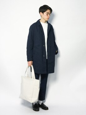 「niko and...（ニコアンド）のアイテム（ステンカラーコート）」を使った、Morikawa Yoshinoriさん（メンズ・176cm）の冬コーディネート