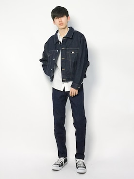 「Lui's（ルイス）のアイテム（デニムジャケット）」を使った、Morikawa Yoshinoriさん（メンズ・176cm）の冬コーディネート