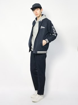 「JOURNAL STANDARD（ジャーナルスタンダード）のアイテム（スタジャン）」を使った、Morikawa Yoshinoriさん（メンズ・176cm）の春コーディネート