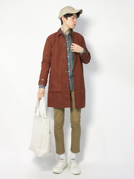 「jiggys shop（ジギーズショップ）のアイテム（チノパンツ）」を使った、Morikawa Yoshinoriさん（メンズ・176cm）の春コーディネート