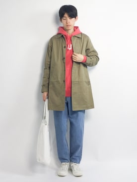 「HUF」｜「アイテム（ステンカラーコート）」を使った、Morikawa Yoshinoriさん（メンズ・176cm）の春コーディネート