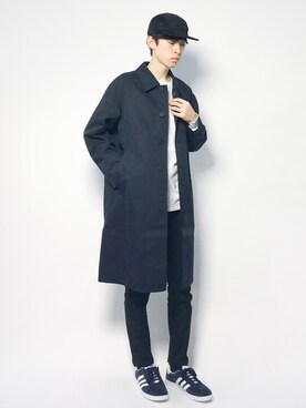 「Champion」｜「アイテム（ステンカラーコート）」を使った、Morikawa Yoshinoriさん（メンズ・176cm）の春コーディネート