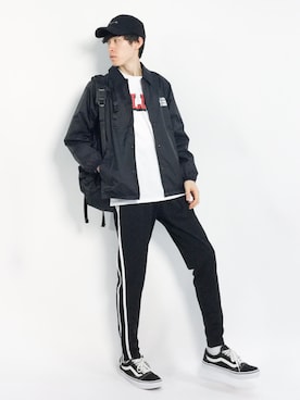 「NUMERALS（ヌメラルズ）のアイテム（帽子）」を使った、Morikawa Yoshinoriさん（メンズ・176cm）の春コーディネート