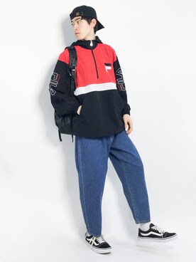 「FILA（フィラ）のアイテム（ナイロンジャケット）」を使った、Morikawa Yoshinoriさん（メンズ・176cm）の春コーディネート