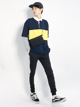 「CASPER JOHN AIVER（キャスパージョンアイバー）のアイテム（バッグ）」を使った、Morikawa Yoshinoriさん（メンズ・176cm）の春コーディネート