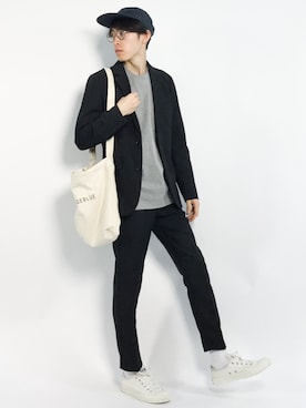 「ランチャーパンツ」｜「アイテム（ショルダーバッグ）」を使った、Morikawa Yoshinoriさん（メンズ・176cm）の春コーディネート