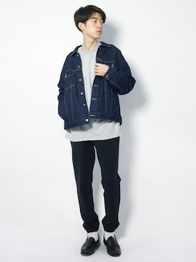 「リラックスパンツ」｜「アイテム（デニムジャケット）」を使った、Morikawa Yoshinoriさん（メンズ・176cm）の春コーディネート