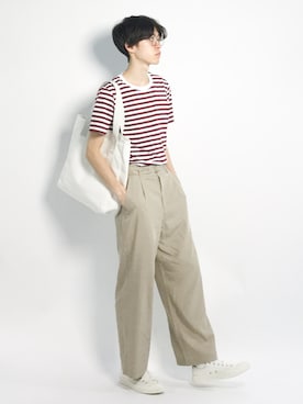 「マリン」｜「アイテム（スラックス）」を使った、Morikawa Yoshinoriさん（メンズ・176cm）の春コーディネート