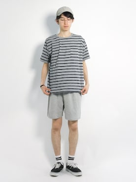 「HVC（エイチブイシー）のアイテム（トップス）」を使った、Morikawa Yoshinoriさん（メンズ・176cm）の夏コーディネート