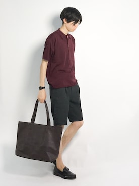「L.H.P（エルエイチピー）のアイテム（トートバッグ）」を使った、Morikawa Yoshinoriさん（メンズ・176cm）の夏コーディネート