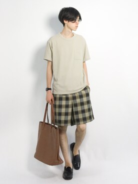 「L.H.P（エルエイチピー）のアイテム（トートバッグ）」を使った、Morikawa Yoshinoriさん（メンズ・176cm）の夏コーディネート