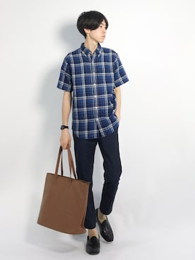 「L.H.P（エルエイチピー）のアイテム（トートバッグ）」を使った、Morikawa Yoshinoriさん（メンズ・176cm）の夏コーディネート