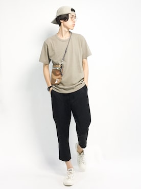 「YARD PLUS（ヤードプリュス）のアイテム（Tシャツ/カットソー）」を使った、Morikawa Yoshinoriさん（メンズ・176cm）の夏コーディネート