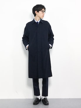 「YARD PLUS（ヤードプリュス）のアイテム（ステンカラーコート）」を使った、Morikawa Yoshinoriさん（メンズ・176cm）の秋コーディネート
