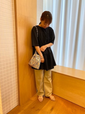 「キンチャクバッグ」｜kitaarashi rikakoさん（レディース・158cm）の春コーディネート