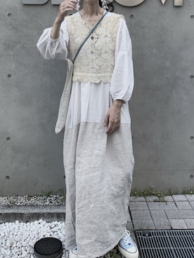 「VINTAGE（ヴィンテージ）のアイテム（ワンピース/ドレス）」を使った、Ayaさん（レディース・165cm）の夏コーディネート