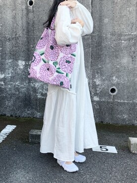 「Steven Alan（スティーブンアラン）の＜marimekko＞P.PRIMAVERA TOTE BAG/トートバッグ（トートバッグ）」を使った、Ayaさん（レディース・165cm）の春コーディネート