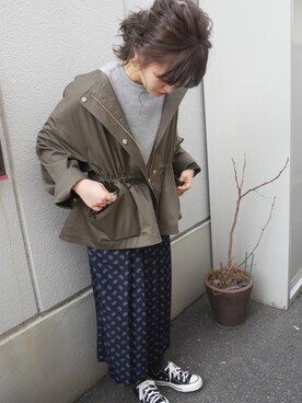もさんの「★★Khaju:ドローストリングショートコート（Khaju）」を使ったコーディネート