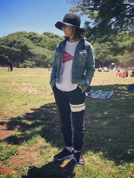 「BRONTE（ブロンテ）のアイテム（帽子）」を使った、mame51さん（レディース・157cm）の春コーディネート