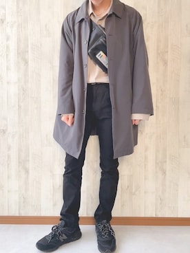 「CIAOPANIC TYPY（チャオパニックティピー）のアイテム（ステンカラーコート）」を使った、まっくろ🐕さん（メンズ・166cm）の春コーディネート