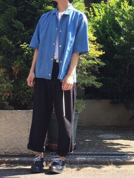 「革靴」｜「アイテム（Tシャツ/カットソー）」を使った、yoyo＊yoさん（メンズ・175cm）の夏コーディネート