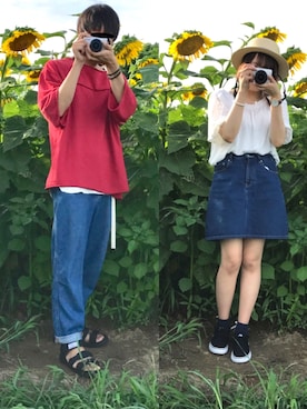 「ひまわり畑」｜「アイテム（その他）」を使った、yoyo＊yoさん（メンズ・175cm）の夏コーディネート