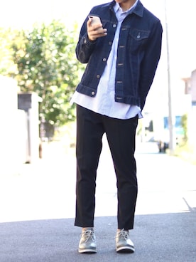 「アイテム（ドレスシューズ、グリーン系）」を使った、yoyo＊yoさん（メンズ・174cm）の秋コーディネート