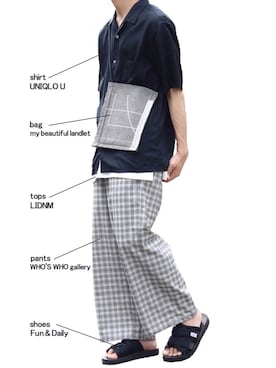 「my beautiful landlet（マイビューティフルランドレット）のアイテム（バッグ）」を使った、yoyo＊yoさん（メンズ・174cm）の夏コーディネート