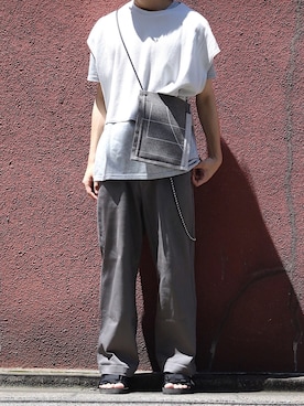 「my beautiful landlet（マイビューティフルランドレット）のアイテム（バッグ）」を使った、yoyo＊yoさん（メンズ・174cm）の夏コーディネート