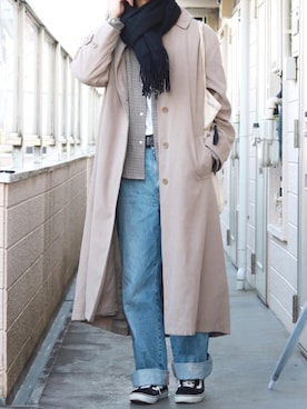 「UNIQLO（ユニクロ）のハイライズワイドストレートジーンズ（デニムパンツ）」を使った、yoyo＊yoさん（メンズ・175cm）の冬コーディネート