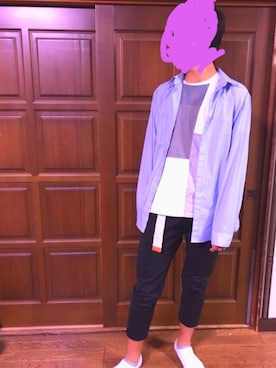 「tk.TAKEO KIKUCHI（ティーケータケオキクチ）のフランダースリネンシャツ（シャツ/ブラウス、ブルー系）」を使った、☆やまと☆さん（メンズ・176cm）の夏コーディネート